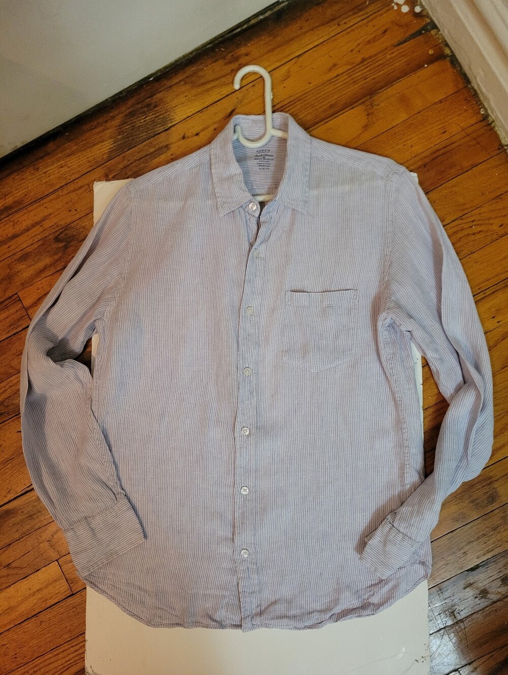 J.Crew Men's Baird McNutt Irish Linen Shirt Button Down Purple Stripe Size M